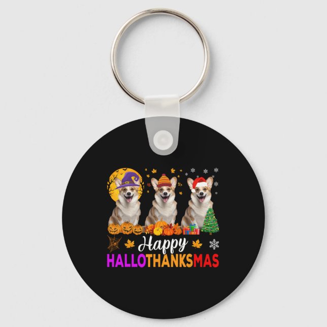 Corgi Hund Halloween jul Hallothanksmas Nyckelring (Framsida)
