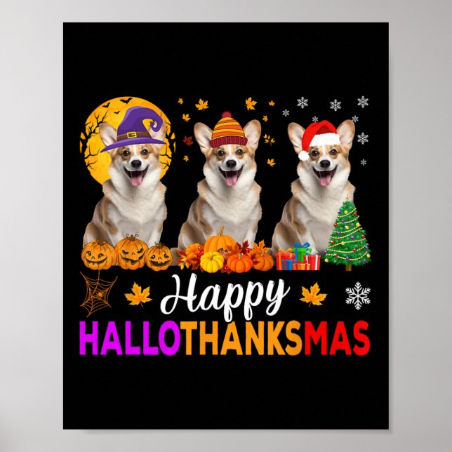 Corgi Hund Halloween jul Hallothanksmas Poster (Framsidan)