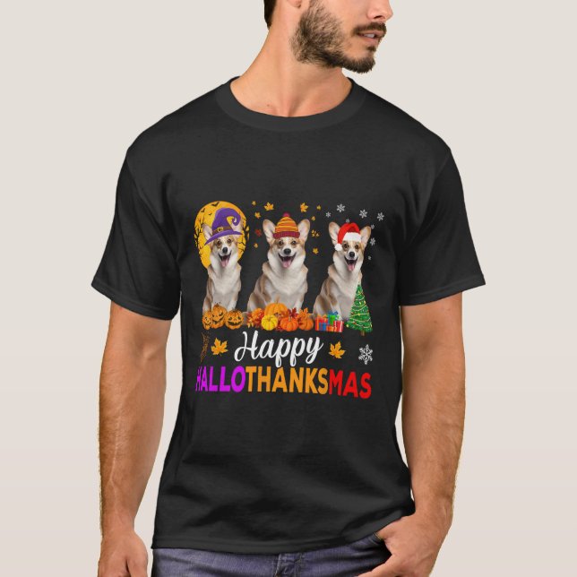 Corgi Hund Halloween jul Hallothanksmas T Shirt (Framsida)