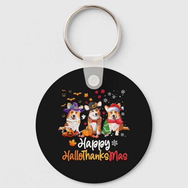 Corgi Hund Halloween jul Lycklig Hallothanksmas Nyckelring (Framsida)