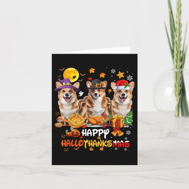 Corgi Hund Happy halloween Thanksgiving Merry Chri Kort (Framsida)