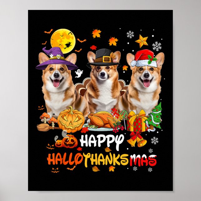 Corgi Hund Happy halloween Thanksgiving Merry Chri Poster (Framsidan)