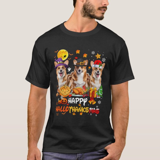 Corgi Hund Happy halloween Thanksgiving Merry Chri T Shirt (Framsida)