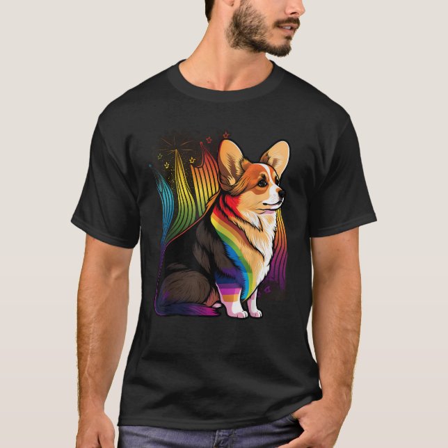 Corgi Hund HBT Rainbow Flagga on Welsh Cor T Shirt (Framsida)