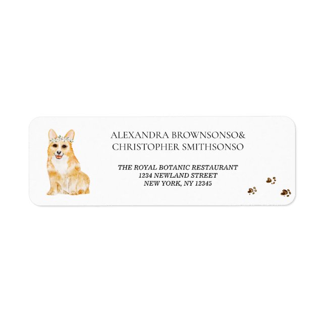 Corgi Hund Hem Nygifta Bröllop Returadress Etikett (Framsidan)