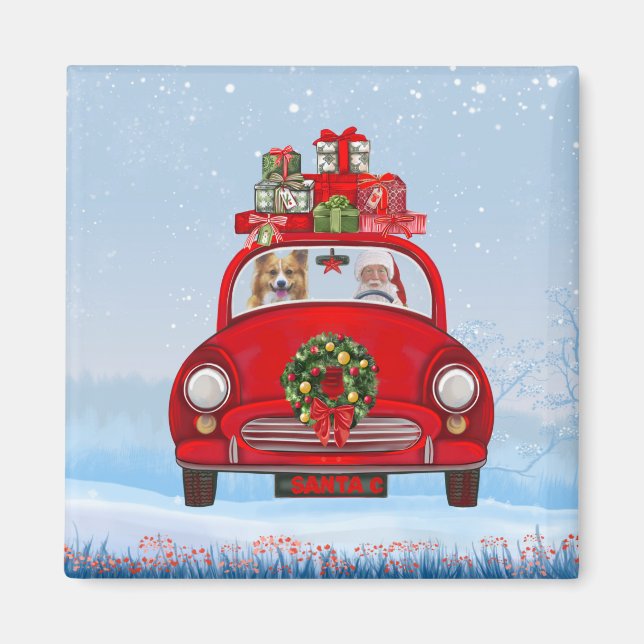 Corgi hund i bil med tomte magnet (Framsidan)