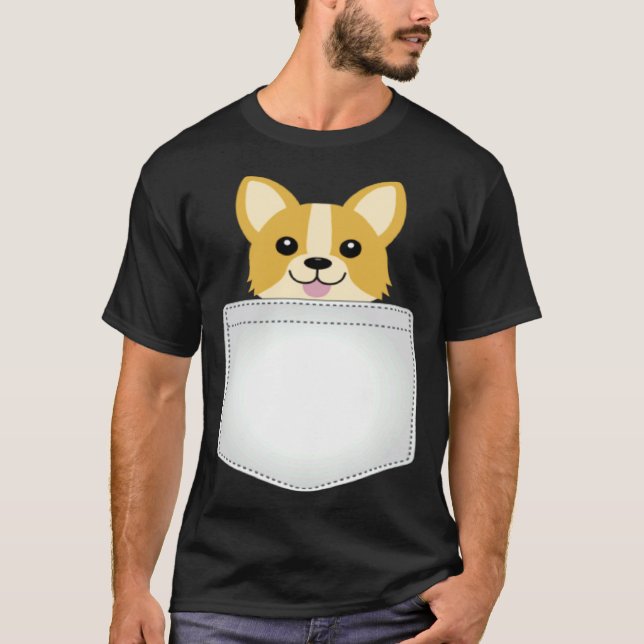 Corgi hund i bröstficka t shirt (Framsida)