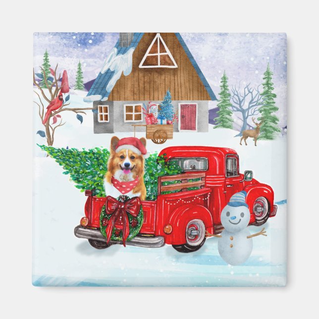 Corgi hund i jul leveransbil snö magnet (Framsidan)