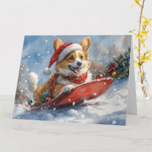 Corgi Hund i Släd Låt det Snöa Jul Kort