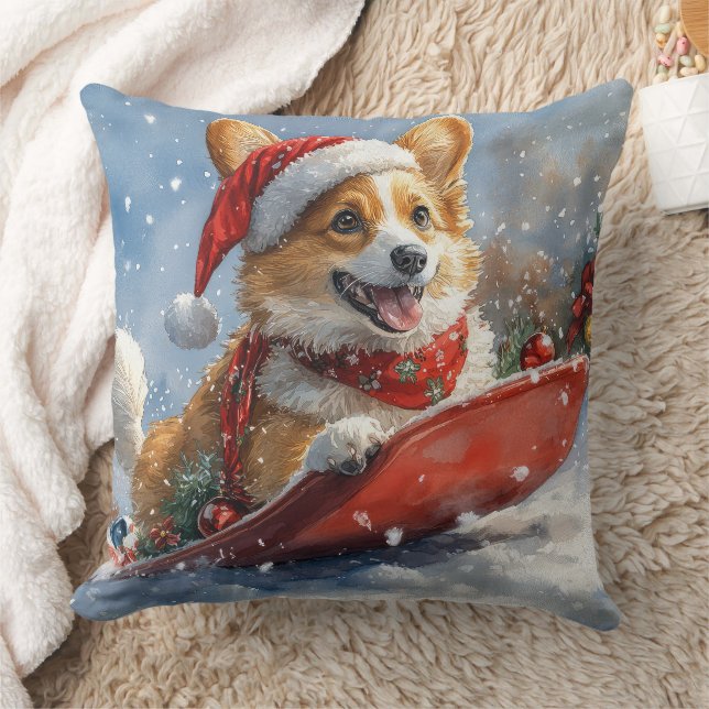 Corgi Hund i Sledge Låt det snöa jul Kudde (Filt)