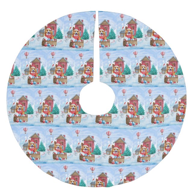 Corgi Hund i snö julhuset Hund Julgransmatta Borstad Polyester (Framsidan)