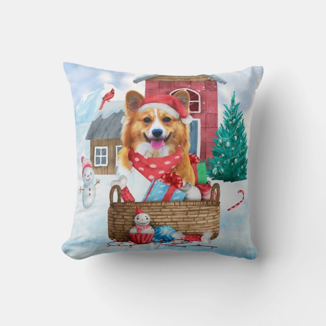 Corgi Hund i snö julhuset Hund Kudde (Framsida)