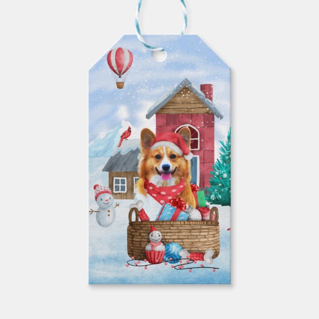 Corgi Hund i snö julhuset Hund Presentetikett (Framsidan)