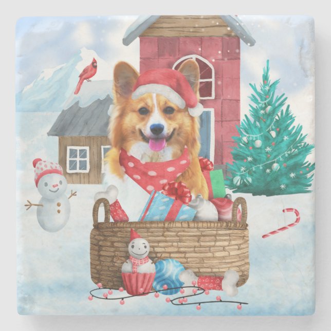 Corgi Hund i snö julhuset Hund Stenunderlägg (Framsidan)