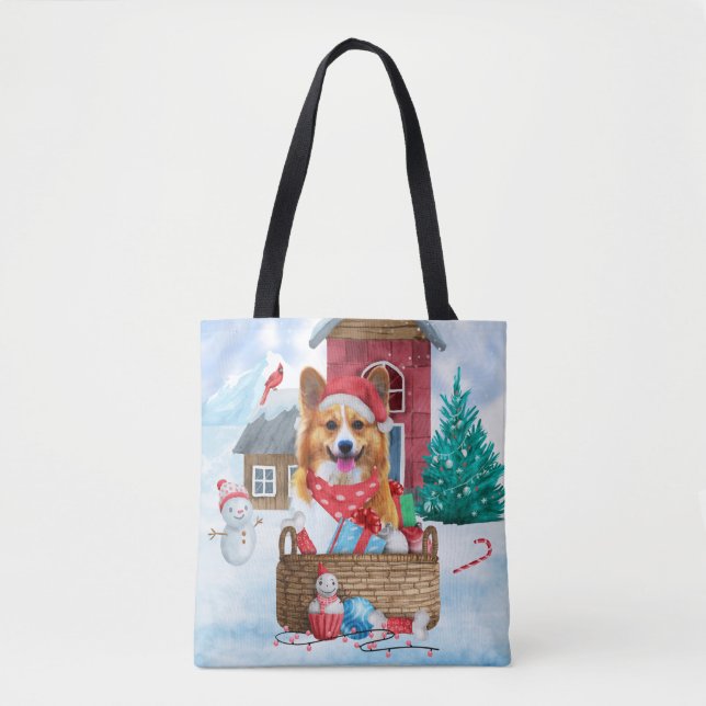 Corgi Hund i snö julhuset Hund Tygkasse (Framsida)