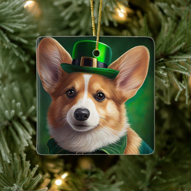 Corgi Hund i St. Patrick Dress Julgransprydnad Keramik (Träd)
