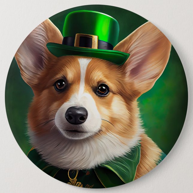 Corgi Hund i St. Patrick Dress Knapp (Framsida)