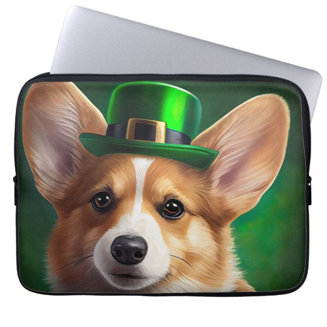Corgi Hund i St. Patrick Dress Laptop Fodral (Framsidan)