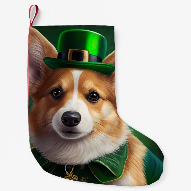 Corgi Hund i St. Patrick Dress Liten Julstrumpa (Framsidan)