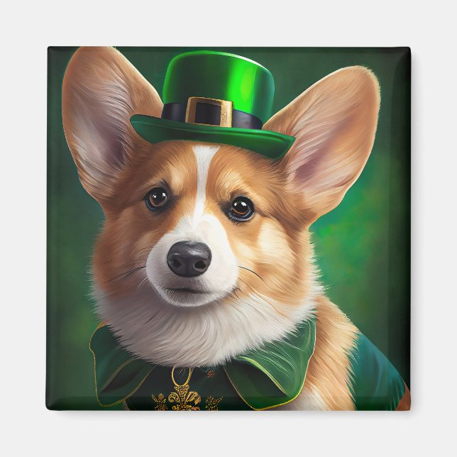 Corgi Hund i St. Patrick Dress Magnet (Framsidan)