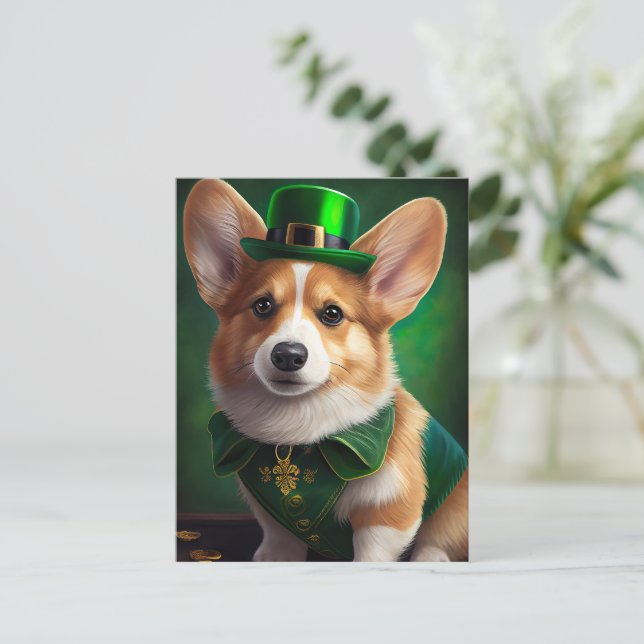 Corgi Hund i St. Patrick Dress Vykort (Stående Fram)