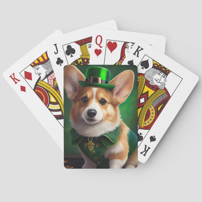 Corgi hund i St. Patricks dag dräkt Casinokort (Baksidan)