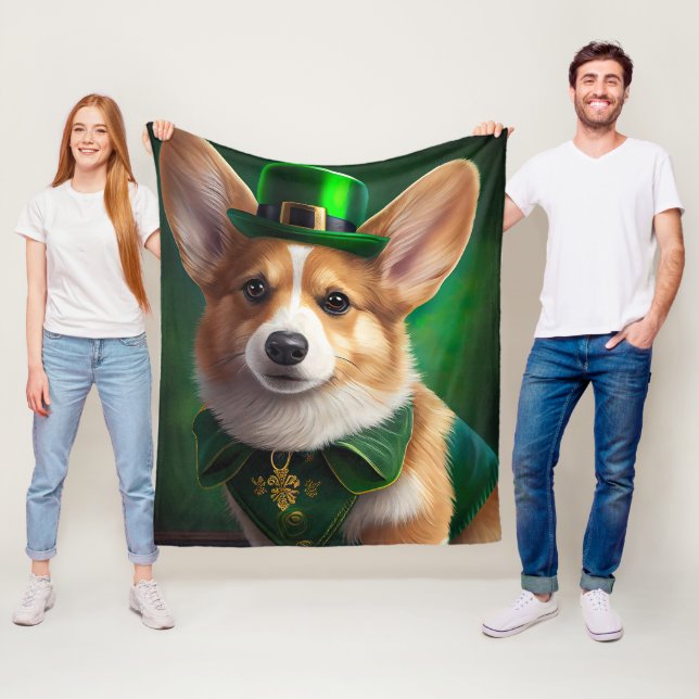 Corgi hund i St. Patrick's Day klänning Fleecefilt (På plats)