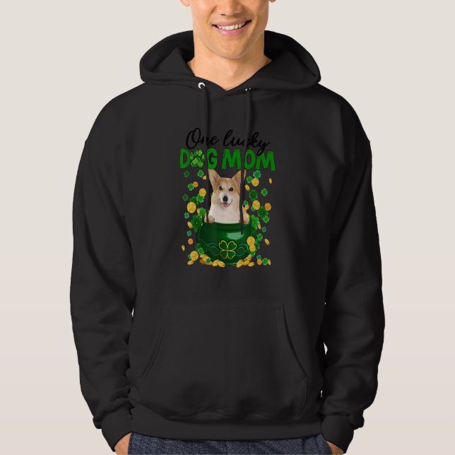 Corgi Hund Irish Grönt Shamrock St Patrick's Da Hoodie (Framsida)