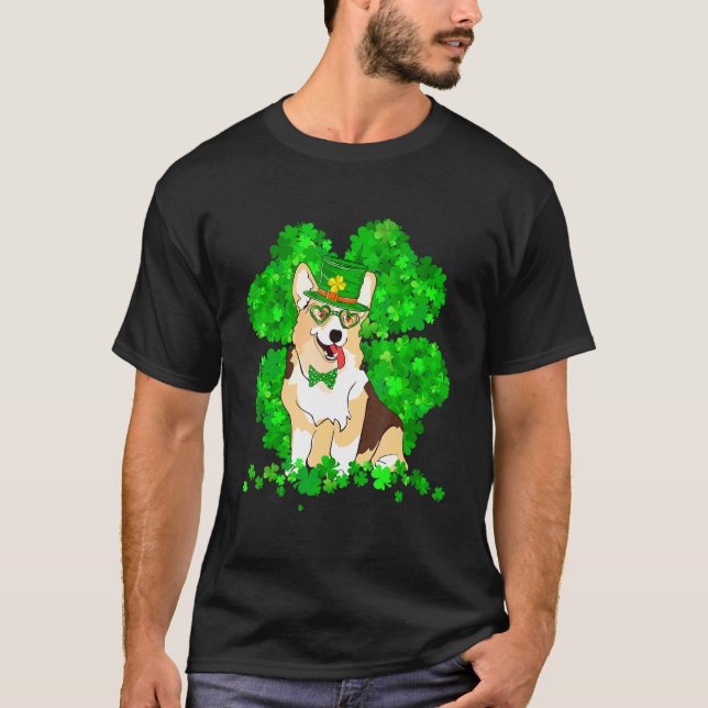 Corgi Hund Irländska Helgonet St Patrick Dag T Shirt (Framsida)