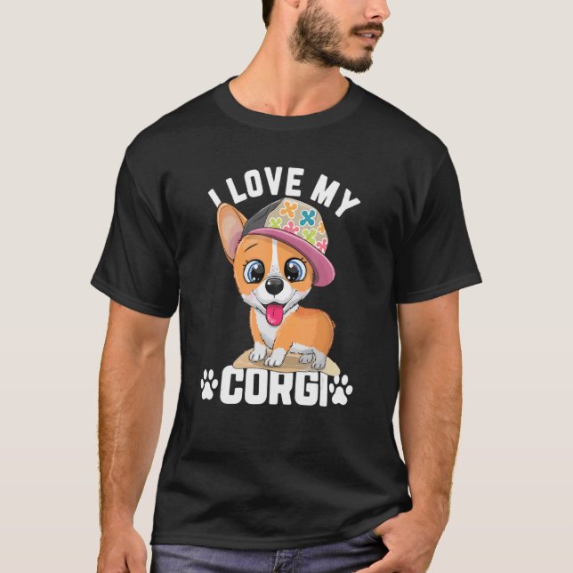 Corgi Hund Jag älskar min Corgi T Shirt (Framsida)