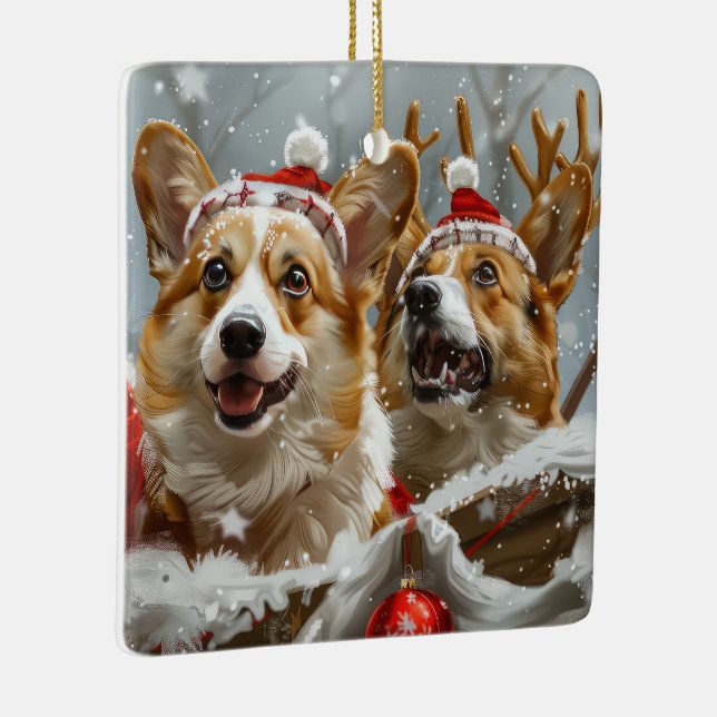 Corgi Hund Jul Festlig Julgransprydnad Keramik (Höger)