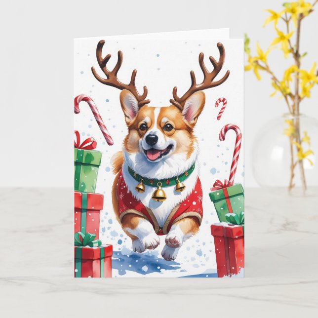 Corgi Hund jul Hälsning Kort (Gul blomma)