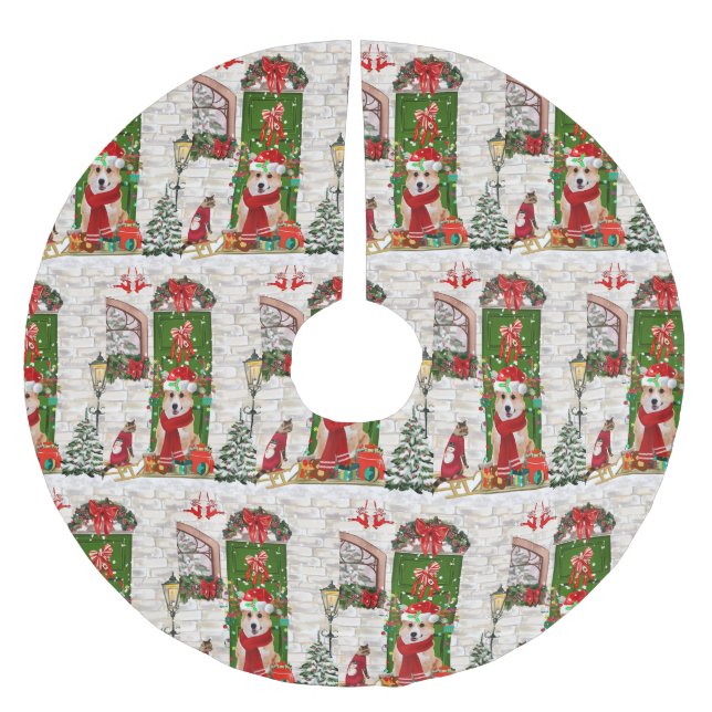 Corgi Hund jul Julgransmatta Borstad Polyester (Framsidan)