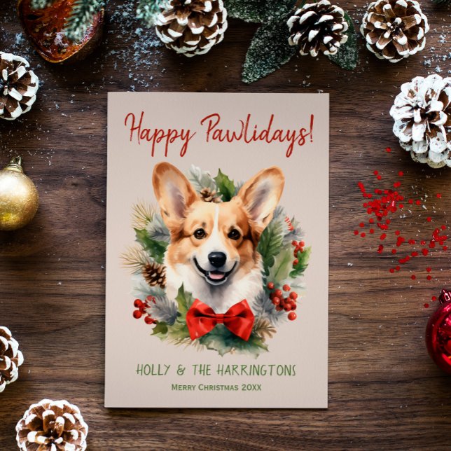 Corgi Hund jul Lycklig Pawlidays Howlidays Julkort (Skapare uppladdad)