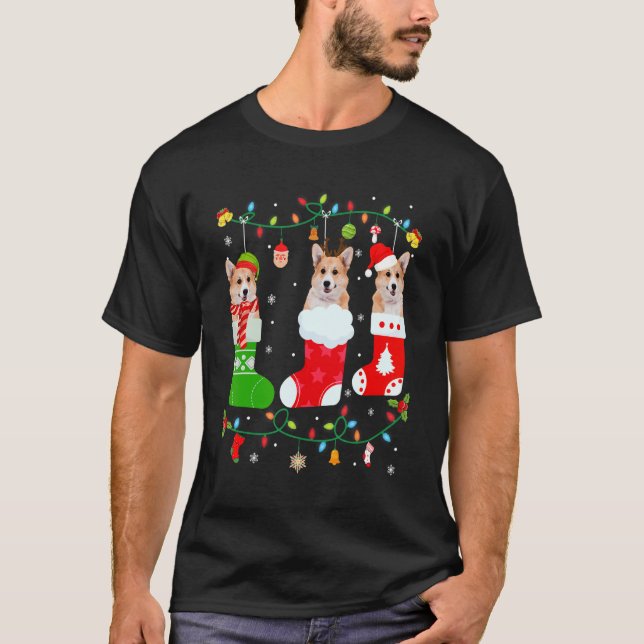 Corgi Hund Jul Tre Strumpor Tröja Xmas Hund (Framsida)