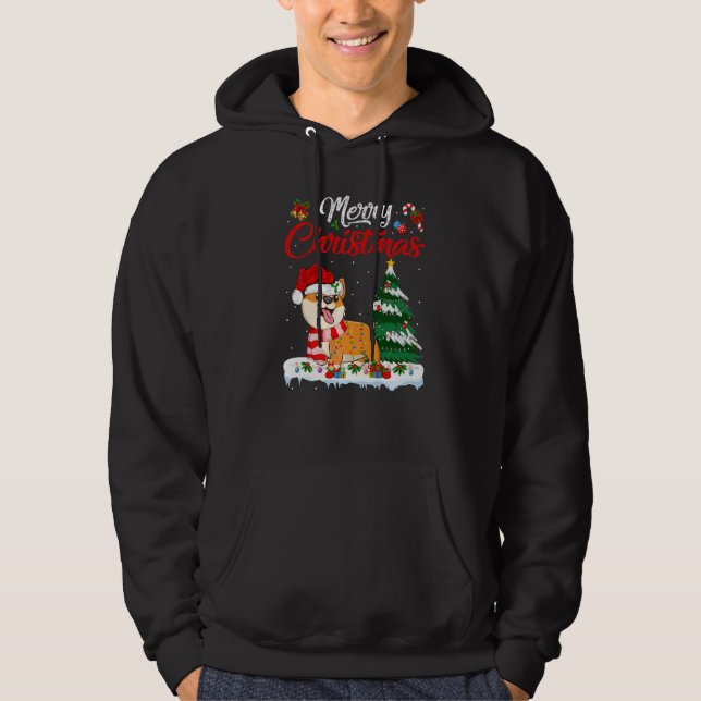 Corgi Hund Julafton Lighting Corgi God jul Hoodie (Framsida)