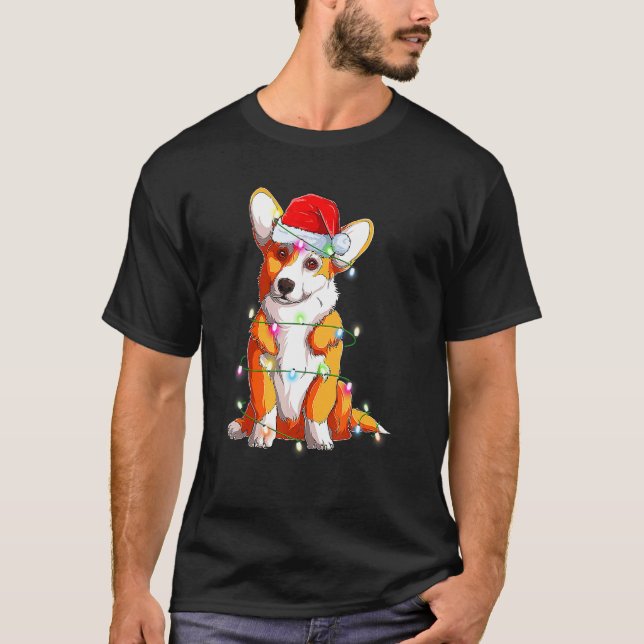 Corgi Hund Julbelysning Tomte Corgi Jul T Shirt (Framsida)