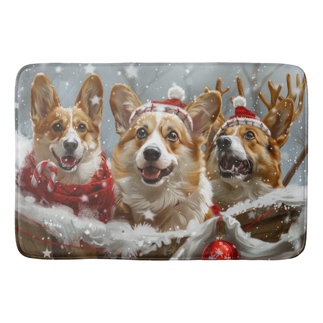 Corgi Hund julfesten Badrumsmatta (Framsidan)