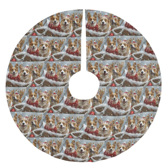 Corgi Hund julfesten Julgransmatta Borstad Polyester (Framsidan)