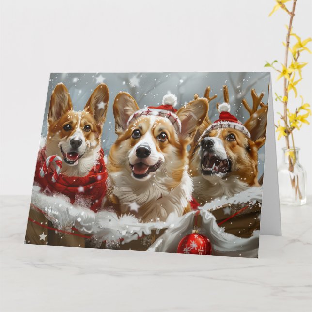 Corgi Hund julfesten Kort (Gul blomma)
