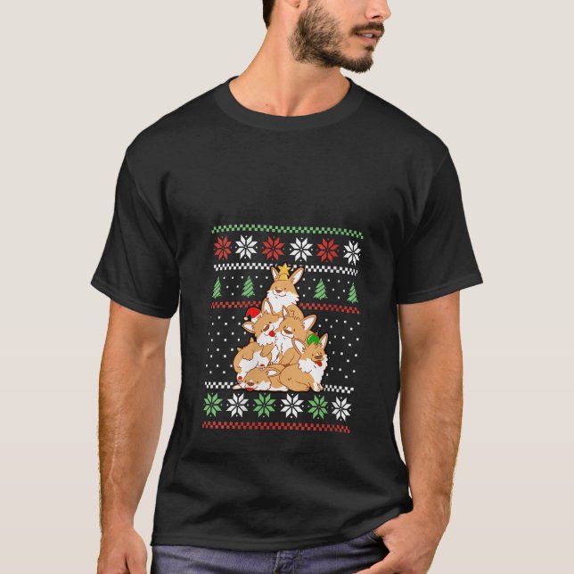 Corgi Hund Julgran Animals Älskare Funny Julafton T Shirt (Framsida)