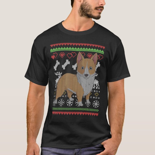 Corgi Hund Jultomte Fula Julmönster X Mas T Shirt (Framsida)