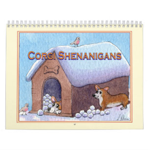 Corgi-hund-kalender från vattenfärgsmålningar kalender