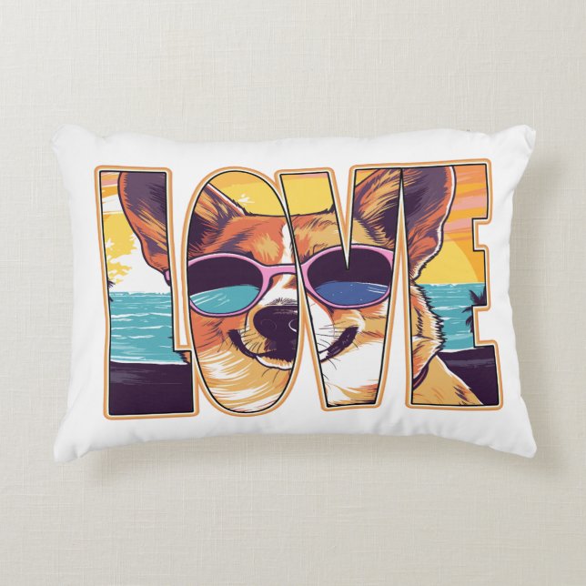 Corgi Hund Kärlek Prydnadskudde (Framsidan)