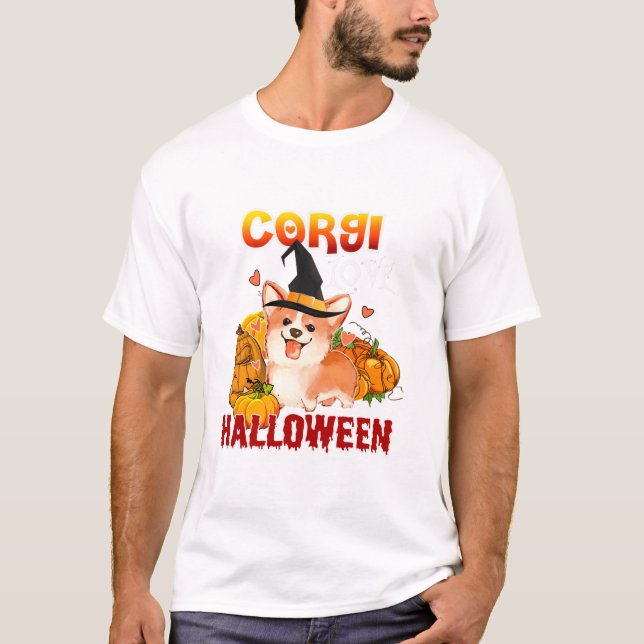 Corgi Hund Kärlek Witch Pumpkin T Shirt (Framsida)