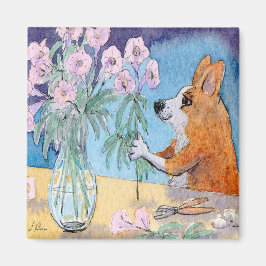 Corgi hund-kylskåp, Corgi-blommor Magnet