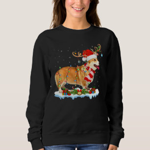 Corgi Hund Lighting Santa Reindeer Hat Corgi Krist T Shirt