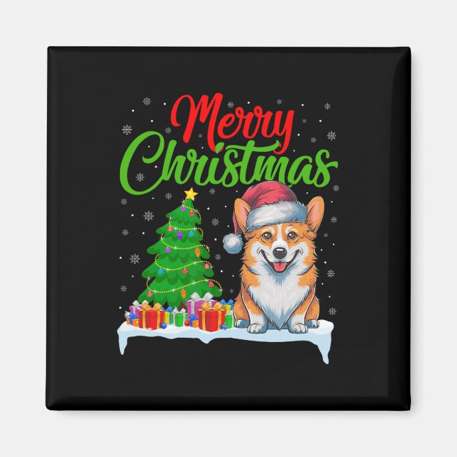 Corgi Hund Ljus Julgran Funny Julafton Corgi D Magnet (Framsidan)
