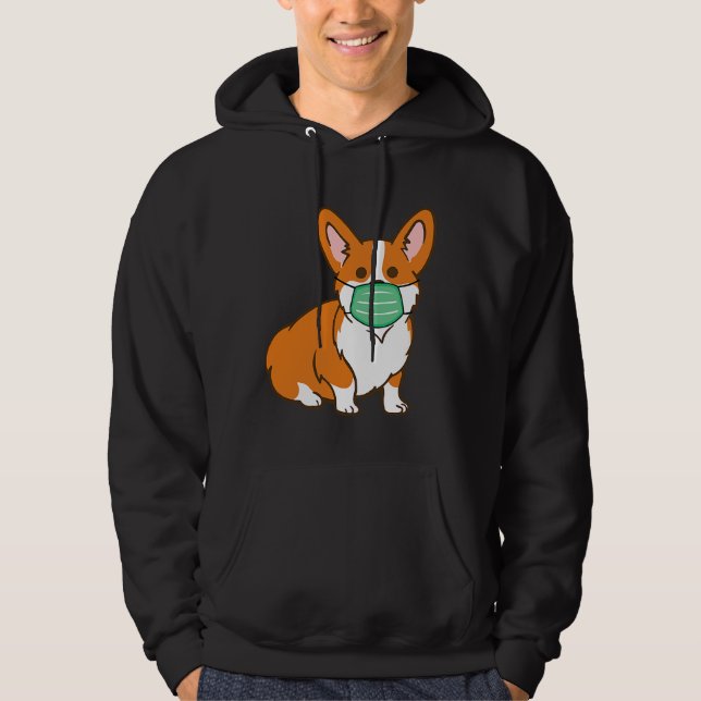 Corgi Hund Mask Social Avstånd antivirus Hoodie (Framsida)