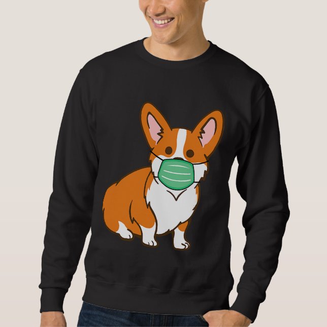 Corgi Hund Mask Social Avstånd antivirus Lång Ärmad Tröja (Framsida)